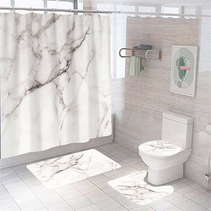 Luxury 3D Marble Shower Curtain, Rug, Toilet Set Polyester Fabric Waterproof Set