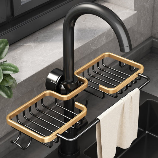 Kitchen Space Aluminum Sink Drain Rack Sponge Storage