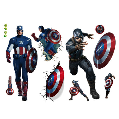 Spiderman Super Captain America Hulk Heroes Wall Stickers For Kids Room Home Bedroom PVC Decor Cartoon Movie Mural Art Decals