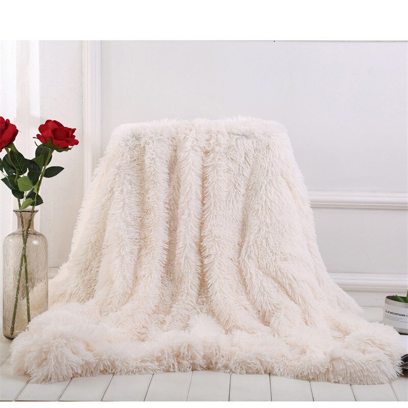 Fluffy Long Plush Throw Blanket Super Soft Double-sided Bedspread