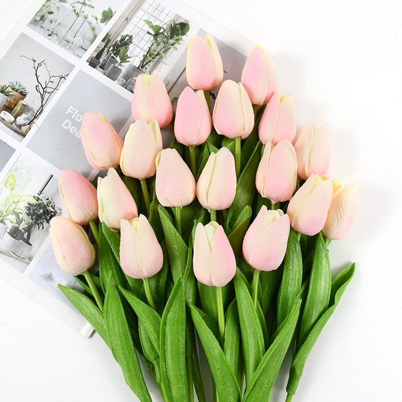 10pcs Artificial Tulip Flowers White Yellow Real Touch Tulips Bouquet