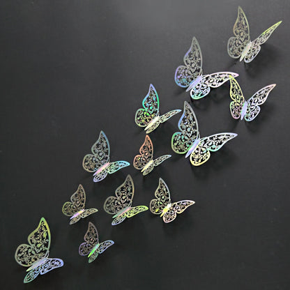 3D Purple Blue Butterflies Wall Stickers Hollow Butterfly Home Wall Fridge Decor DIY Art Mural Room Decor,12Pcs