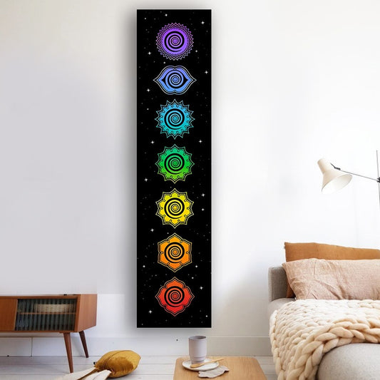 Rainbow Chakras Tapestry Buddhism Yoga Cosmic Energy Centers meditation Tapestries black Wall Hanging Drom Home Decor