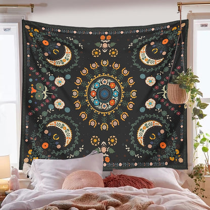 Moon Phase Tapestry Wall Hanging Botanical Celestial Floral Wall Tapestry Hippie Flower Wall Carpets Dorm Decor Starry SkyCarpet