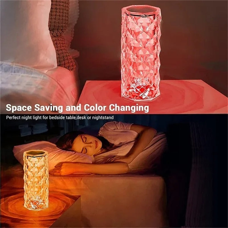 3/16 LED Crystal Table Lamp Rose Light Projector USB (Multi Colors)