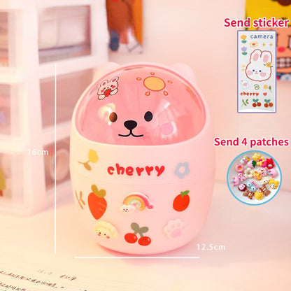 Cute Bear Desktop Trash Can Storage Organizer for Desk Mini Desk Organizer Plastic Pen Holder Kawaii Korean Stationery Storage