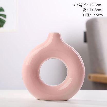 Nordic Ceramic Vase Circular Hollow Donuts Flower Pots (Multi Styles/ Colors)