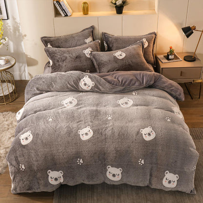 Bonenjoy 1pc Winter Warm Duvet Cover Flower Bed Covers Double Size Flannel Fleece Comforter Cover 220x240(without pillowcase)