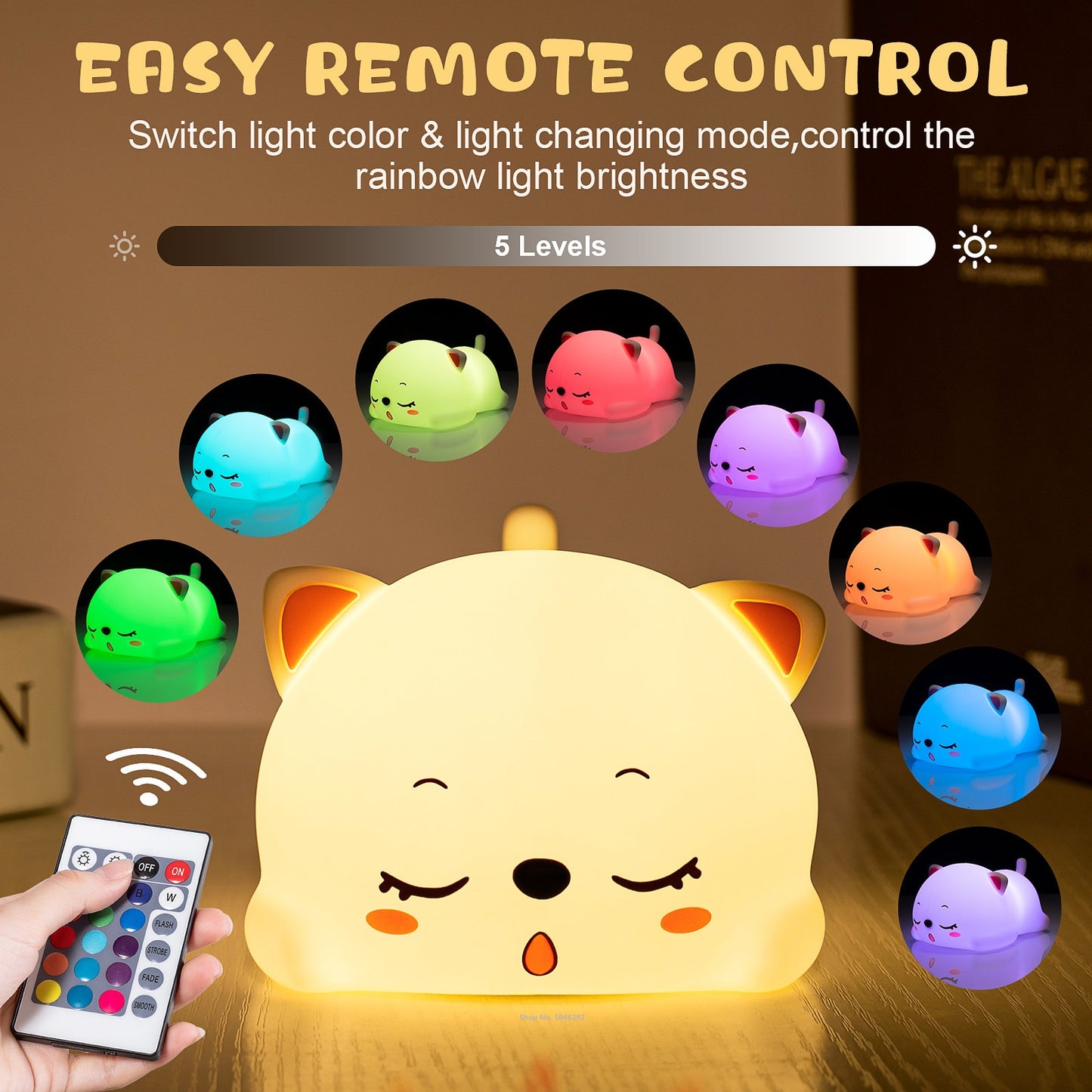 Cat LED Lamp Touch Sensor Remote Control Colorful Silicone USB Rechargeable