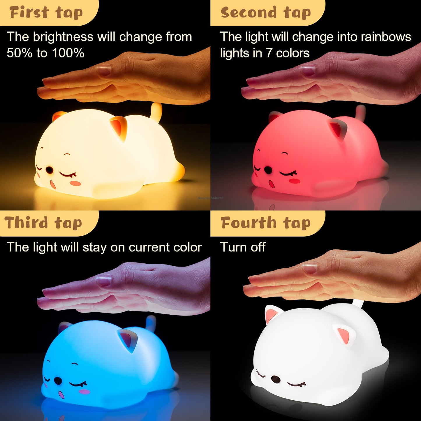 Cat LED Lamp Touch Sensor Remote Control Colorful Silicone USB Rechargeable