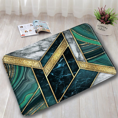 Black Marble Bath Mats 3pcs Sets Gold Grey Lines Creative Abstract Geometric Art Home Bathroom Door Rug Anti-Slip Toilet Lid Mat