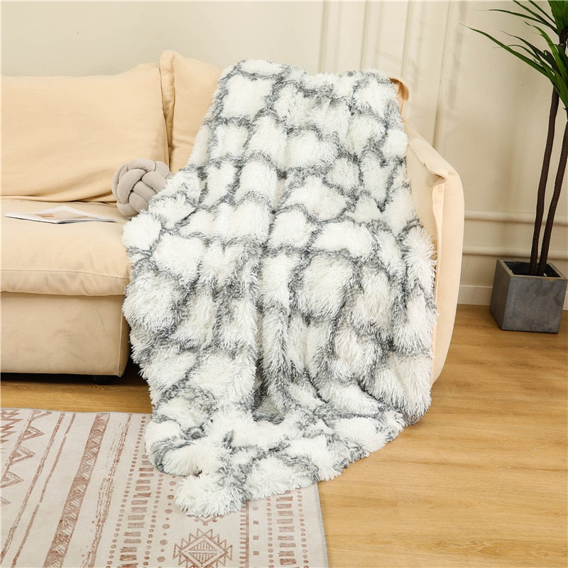 Fluffy Long Plush Throw Blanket Super Soft Double-sided Bedspread