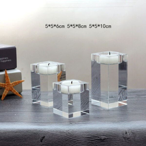 ERMAKOVA Candle Holder Solid Crystal Clear Square Glass Pillar Tealight Holder for Wedding Home Decoration Candlelight Dinner