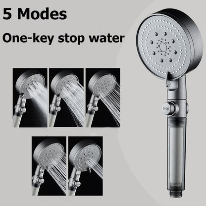 Zloog 5 Mode Bathroom Shower Set Stop Button Black High Pressure Shower Head Water Saving Filter Showerhead Bathroom Accessories