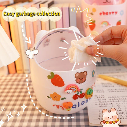 Cute Bear Desktop Trash Can Storage Organizer for Desk Mini Desk Organizer Plastic Pen Holder Kawaii Korean Stationery Storage