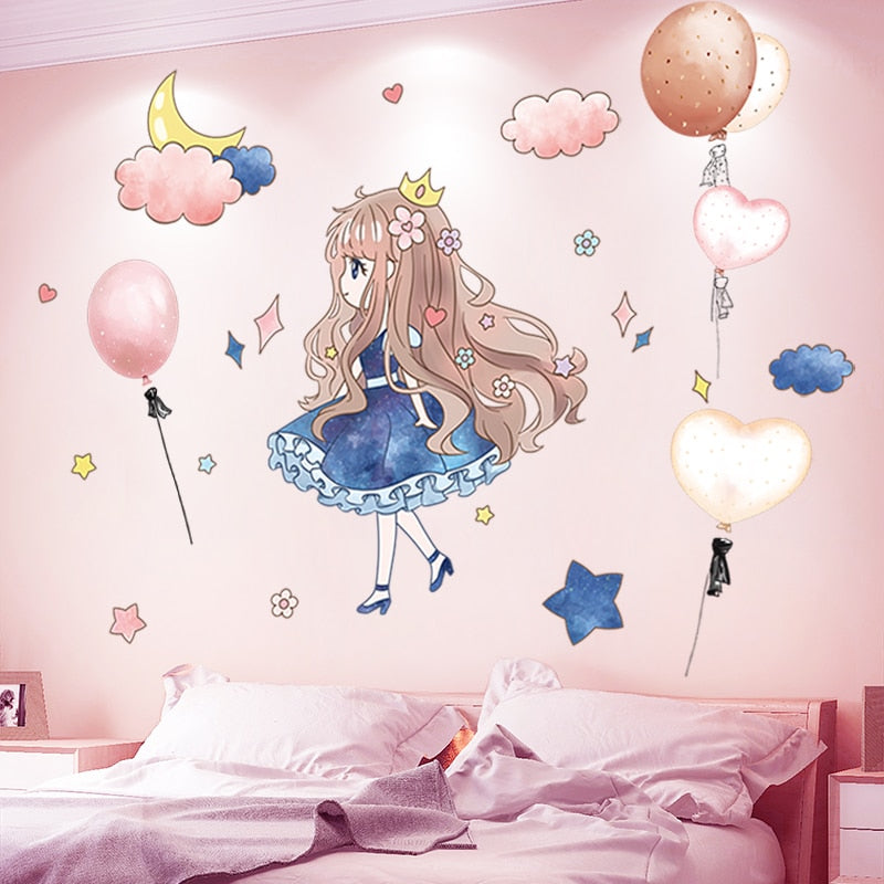 Fairy Girl Wall Stickers Decor DIY Balloons Butterflies Wall Decals