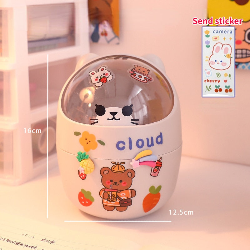 Cute Bear Desktop Trash Can Storage Organizer for Desk Mini Desk Organizer Plastic Pen Holder Kawaii Korean Stationery Storage