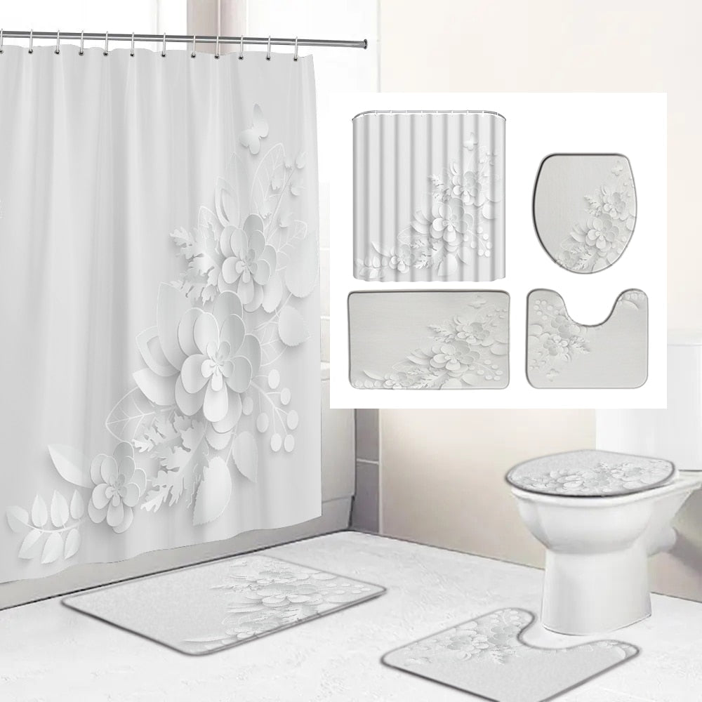 Elegant Bouquet of Fantastic White Flowers 3D Style Bathroom Set  (Multi Styles/Colors)