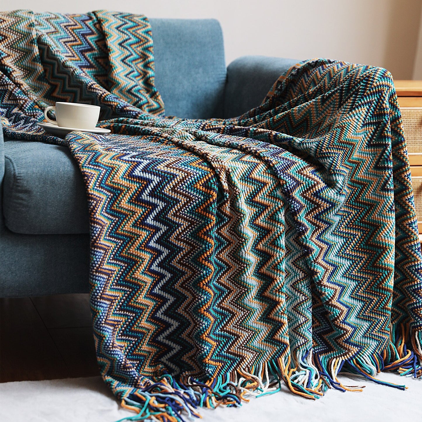 Nordic Knitted Blankets Bohemian Plaid Throw With Tassels