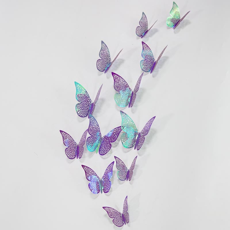 3D Purple Blue Butterflies Wall Stickers Hollow Butterfly Home Wall Fridge Decor DIY Art Mural Room Decor,12Pcs