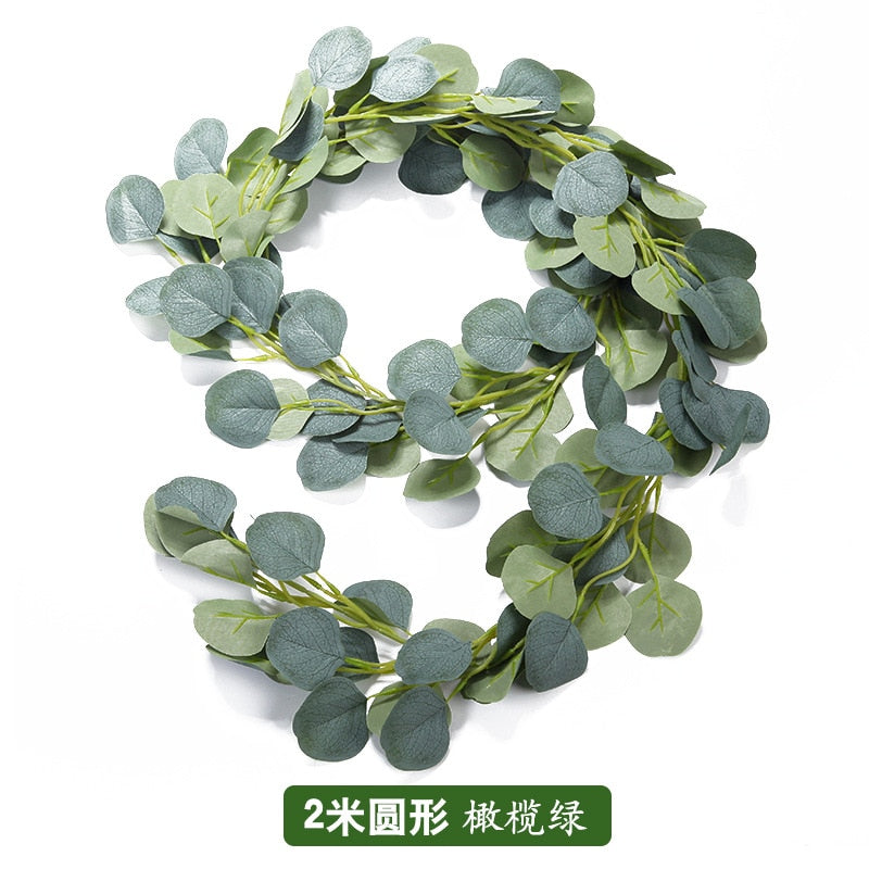 Green Eucalyptus Leaves Garland Wisteria Artificial Flowers Rattan Fake Plant Silk Leaf Vines Decor