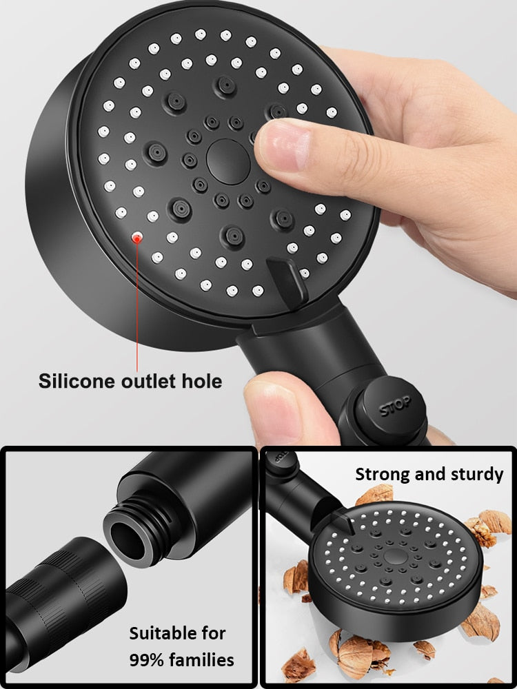 Zloog 5 Mode Bathroom Shower Set Stop Button Black High Pressure Shower Head Water Saving Filter Showerhead Bathroom Accessories