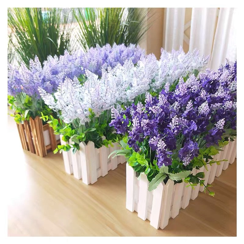 Artificial Flowers Flocked Plastic Lavender Bundle Fake Plants