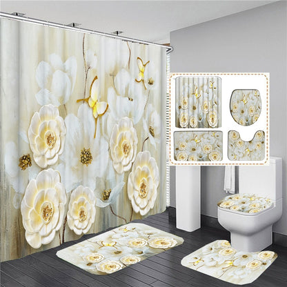 Elegant Bouquet of Fantastic White Flowers 3D Style Bathroom Set  (Multi Styles/Colors)