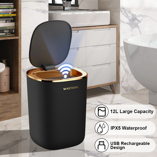 Smart Sensor Trash Can 12L Luxury Garbage Bucket automatic Trash Bin