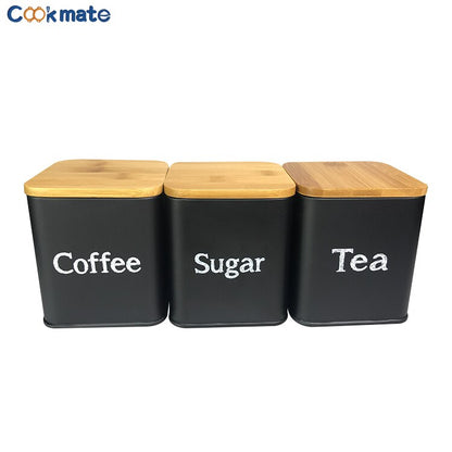 3pcs Sugar Tea Coffee Jar Metal Kitchen Storage Canister