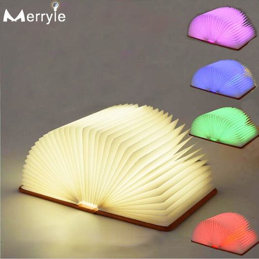 3D Folding Creative LED Night Light RGB Color USB Recharge Wooden Book Light Decor Lamp (Multi Colors)