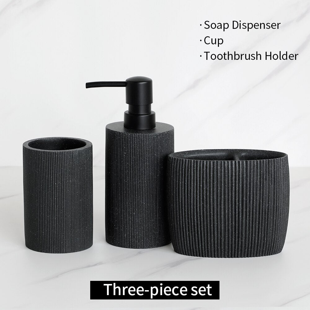 Black Bathroom Accessories  with Toothbrush Holder Soap Dispenser  Tumbler Cups Soap Dish and Toilet Brush Holder