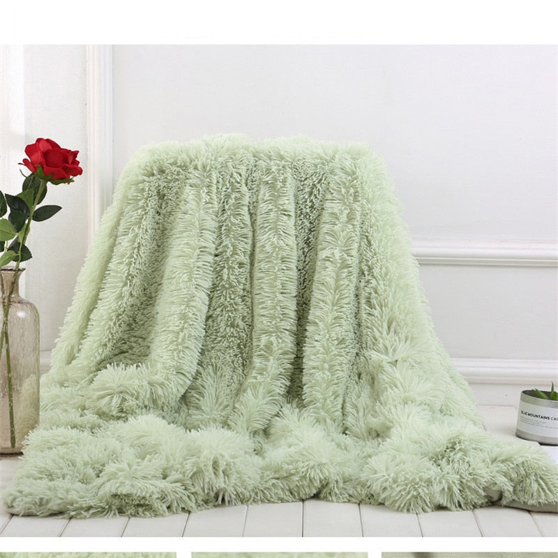 Fluffy Long Plush Throw Blanket Super Soft Double-sided Bedspread