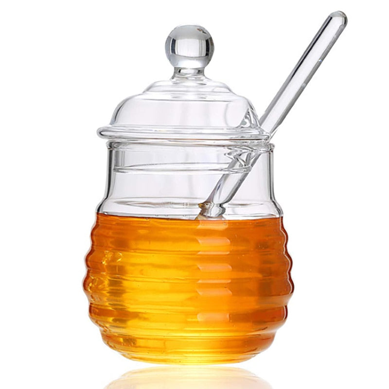 250ml Clear Glass Honey Pot with Dipper and Lid Small