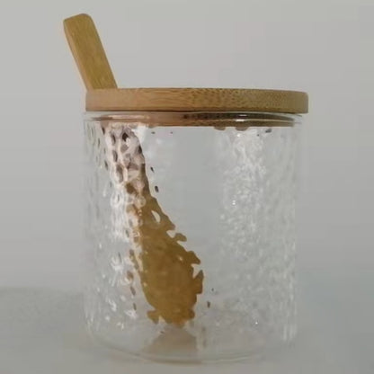 280Ml Japan-Style Hammered Glass Storage Jar Set Straight Bamboo