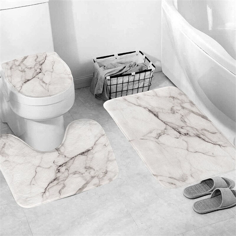 Luxury 3D Marble Shower Curtain, Rug, Toilet Set Polyester Fabric Waterproof Set