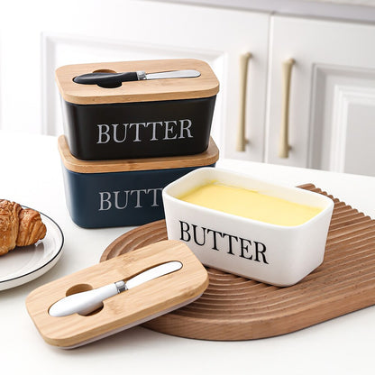 Nordic Butter Box Ceramic Container  With Knife Lid