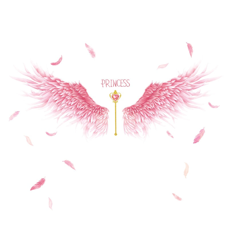 Pink Feathers Wings Wall Stickers DIY Cartoon Girl Wall Decals