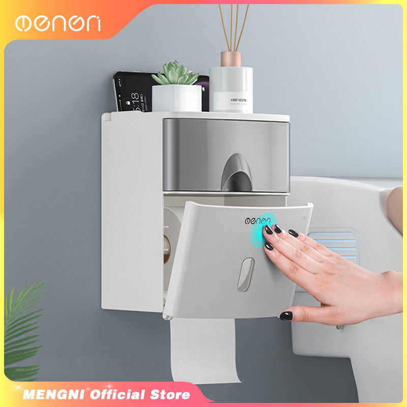 MENGNI High Quality Toilet Paper Holder Waterproof Tissue Storage Box Wall Mount Toilet Roll Organizer Bathroom Accessories Sets