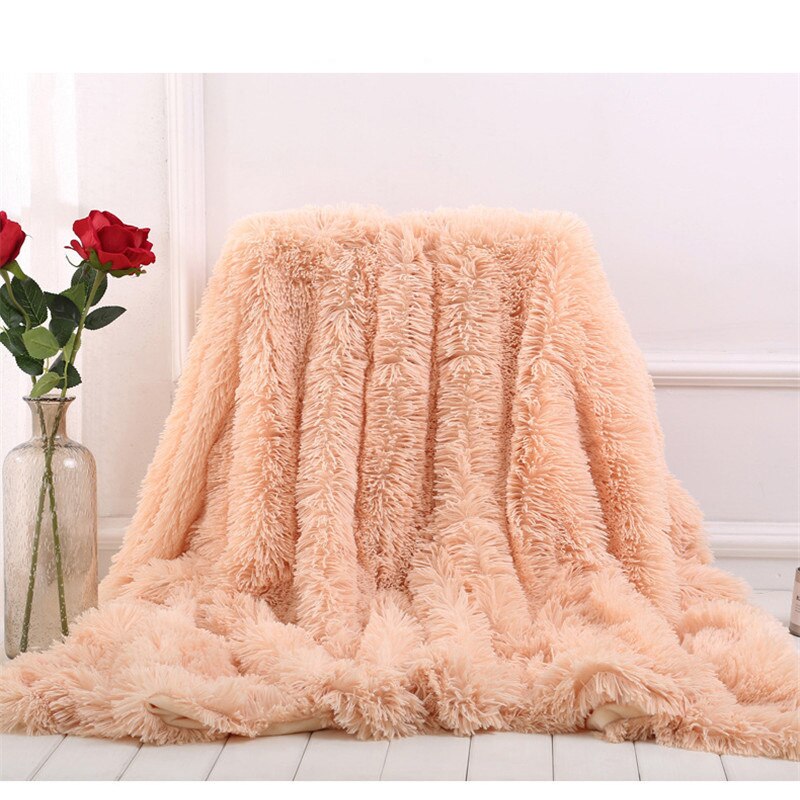 Fluffy Long Plush Throw Blanket Super Soft Double-sided Bedspread