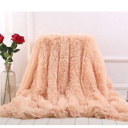 Fluffy Long Plush Throw Blanket Super Soft Double-sided Bedspread