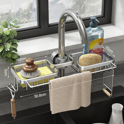 Kitchen Space Aluminum Sink Drain Rack Sponge Storage