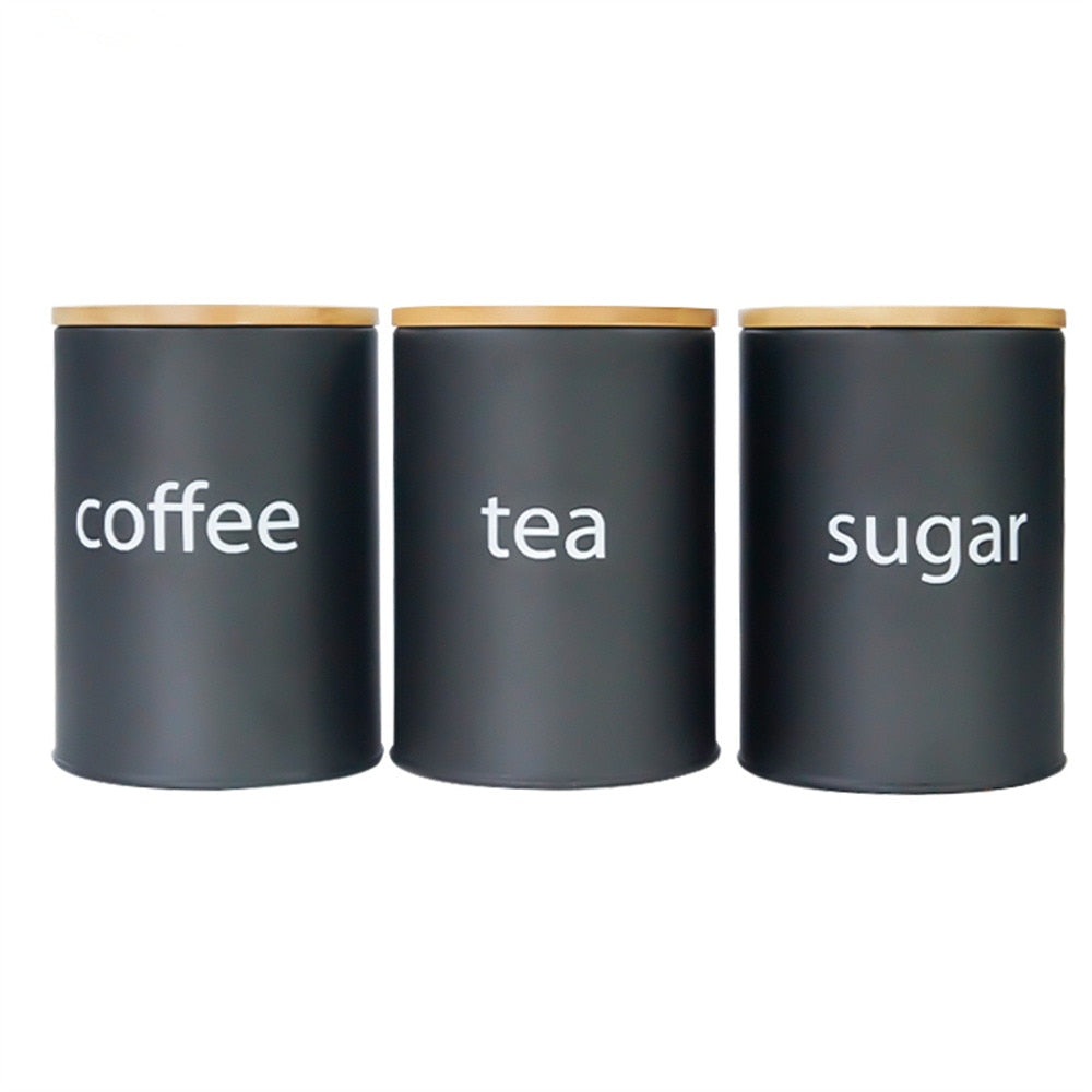 3pcs Sugar Tea Coffee Jar Metal Kitchen Storage Canister