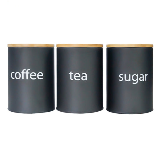 3pcs Sugar Tea Coffee Jar Metal Kitchen Storage Canister