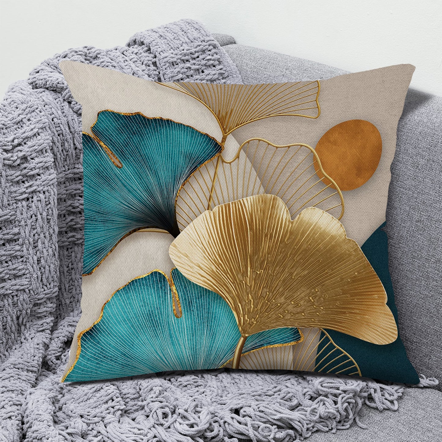 Ginkgo Leaf Print Linen Cushion Covers Morden Couch Square Pillows Cases (Multi Colors)