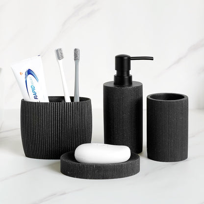 Black Bathroom Accessories  with Toothbrush Holder Soap Dispenser  Tumbler Cups Soap Dish and Toilet Brush Holder