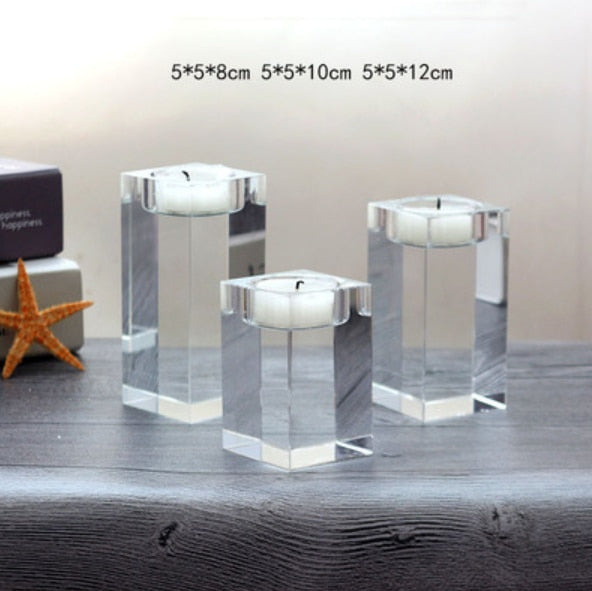 ERMAKOVA Candle Holder Solid Crystal Clear Square Glass Pillar Tealight Holder for Wedding Home Decoration Candlelight Dinner