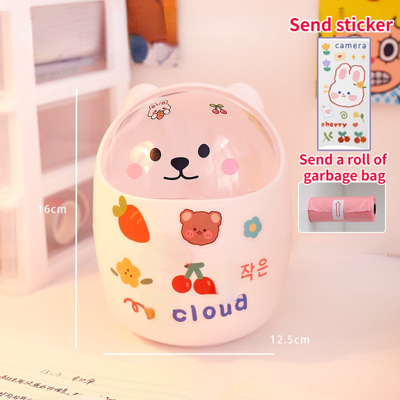 Cute Bear Desktop Trash Can Storage Organizer for Desk Mini Desk Organizer Plastic Pen Holder Kawaii Korean Stationery Storage