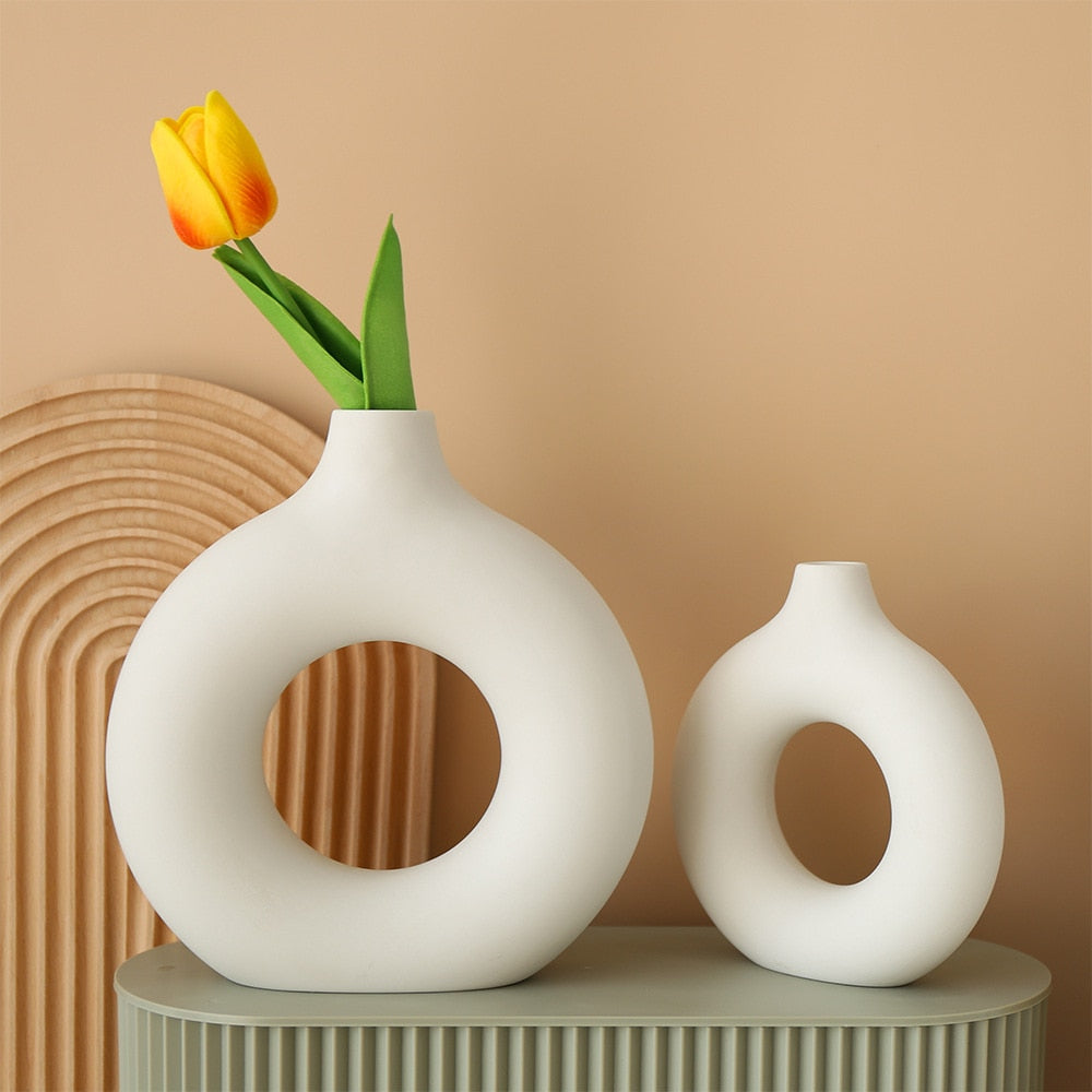 Nordic Ceramic Vase Circular Hollow Donuts Flower Pots (Multi Styles/ Colors)