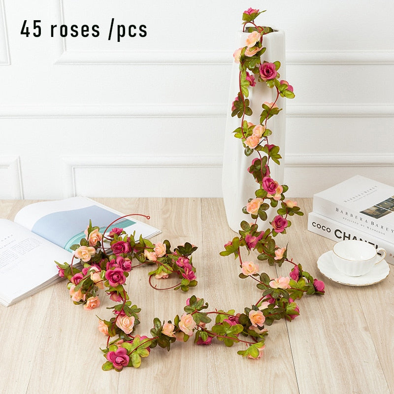 1pcs Artificial Flowers Vine 45pcs / 69pcs Rose DIY Decoration Fake Flower Home Room Decor Wall Hanging Garland Plants